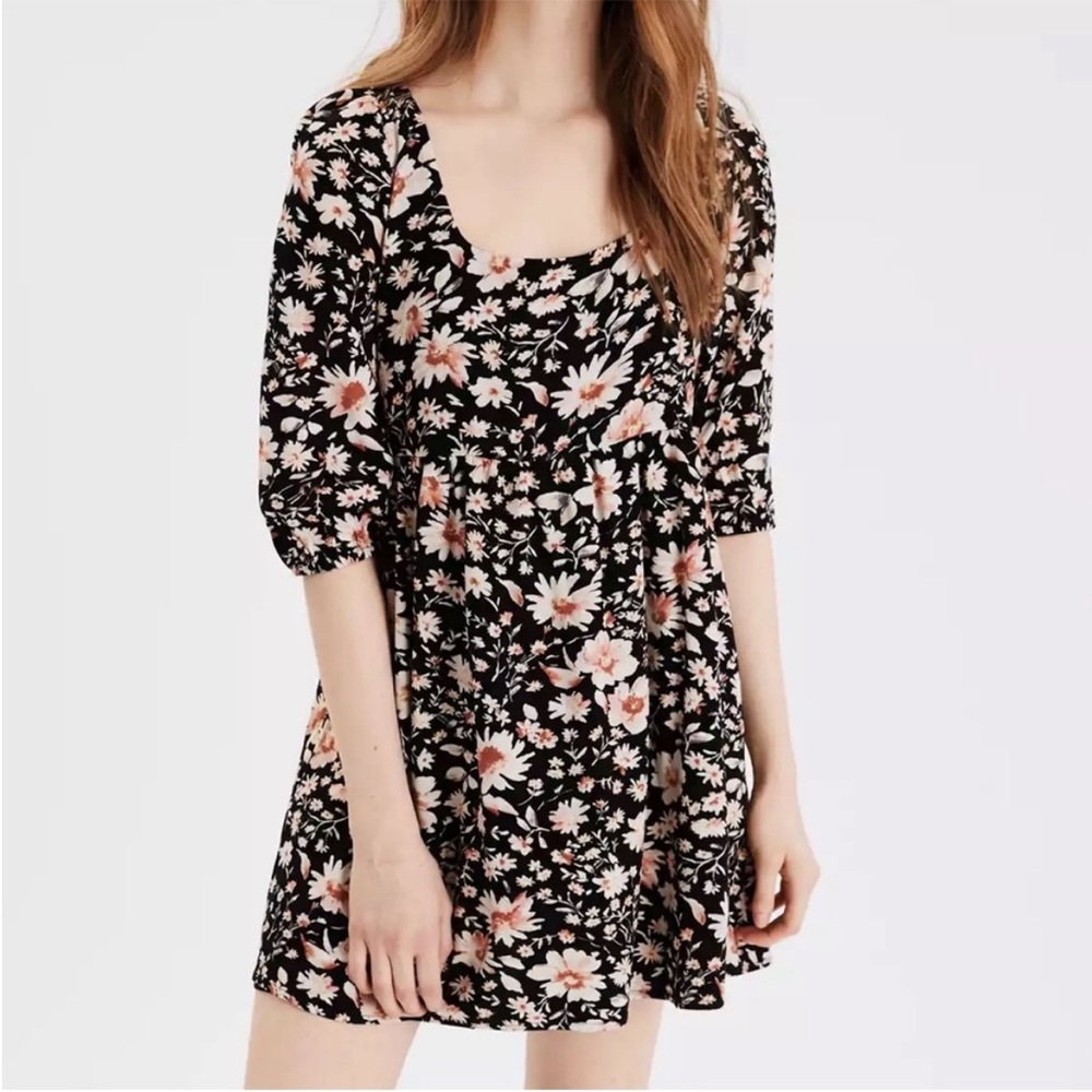 American Eagle Outfitters Dresses Ae Printed Puff Sleeve Babydoll Dress Sz Small